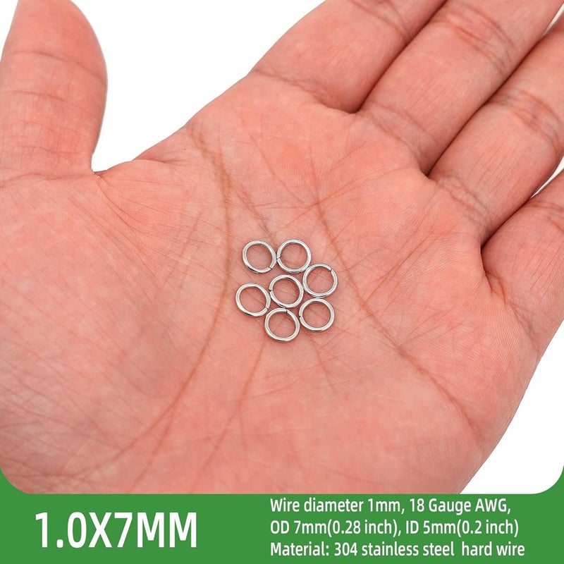 THREENEST 1000PCS 7mm 1mm Thickness 18 Gauge Stainless Steel Jump Rings, Unwelded Metal Round Craft Ring for Necklace Bracelet Keychain Chainmail Jewelry Making - Image 2